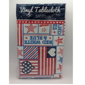 Mainstream Patriotic Red White Blue Vinyl Tablecloth 52x70 Oblong Stars Stripes